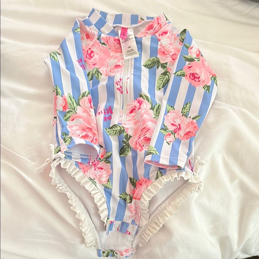 Betsey Johnson Blue and Pink One Piece Swimwear